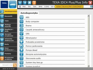 Ekran listy dostępnych systemów do diagnostyki